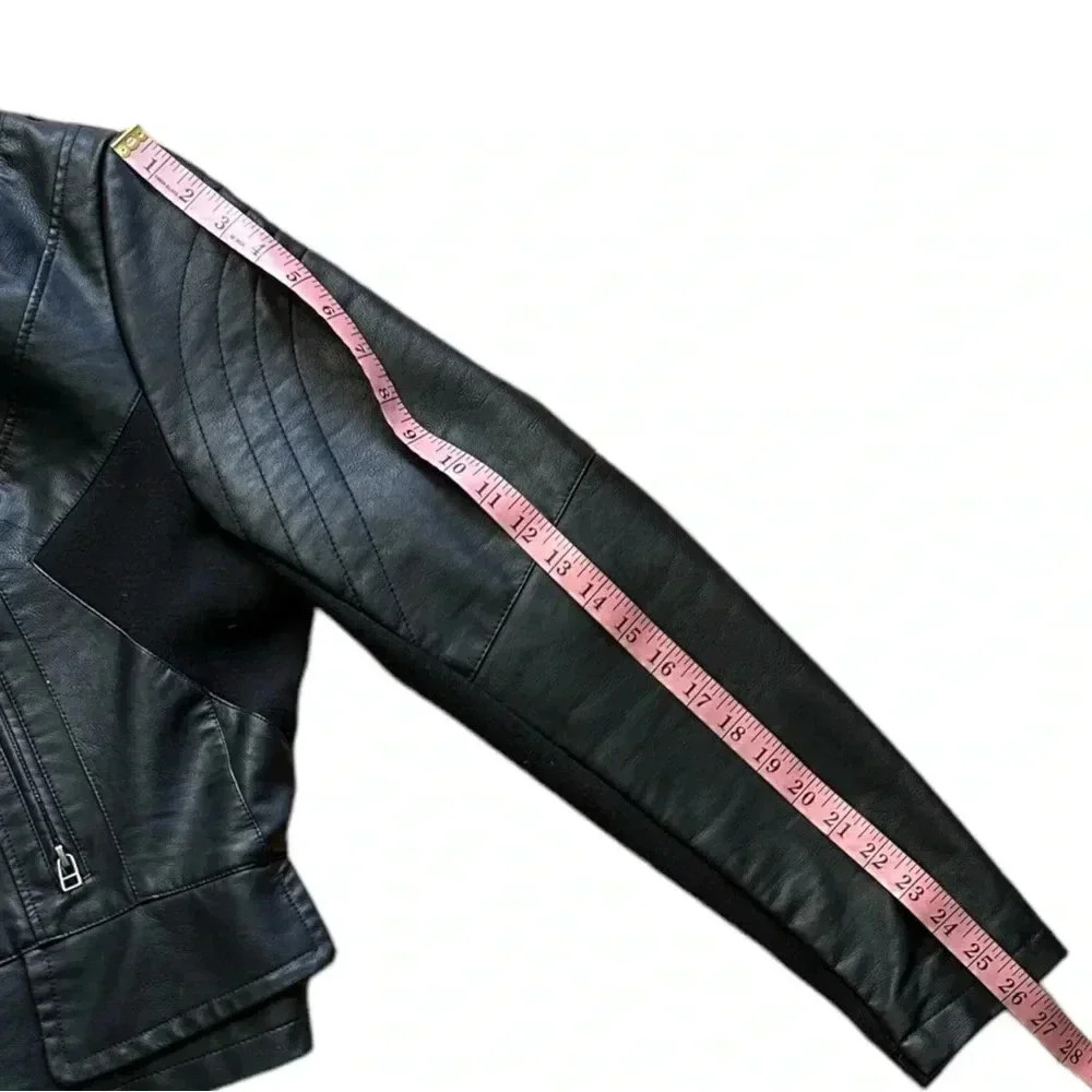 LANE BRYANT Black Faux Leather Moto Jacket Asymmetric Zip w/ Pockets 14/16 - Picture 6 of 9